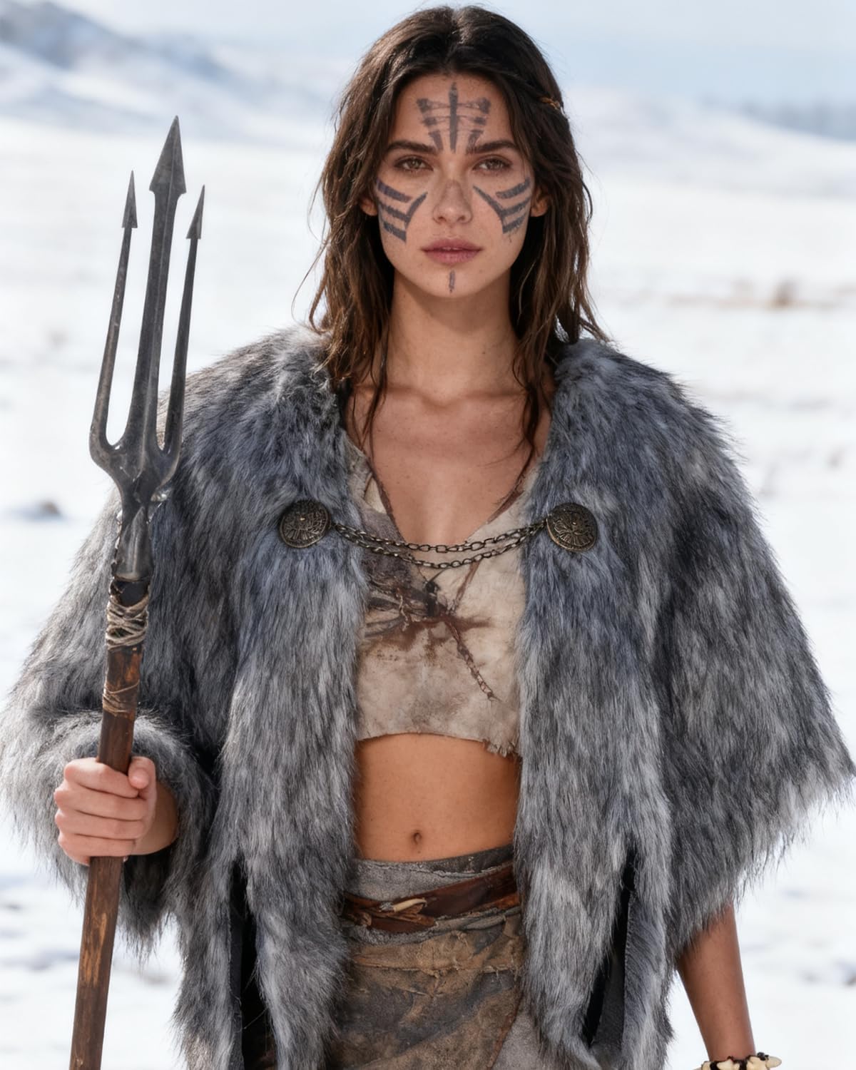 Joukavor Viking Faux Fur Cape with Medieval Brooch for Women Halloween Cosplay - Image 3