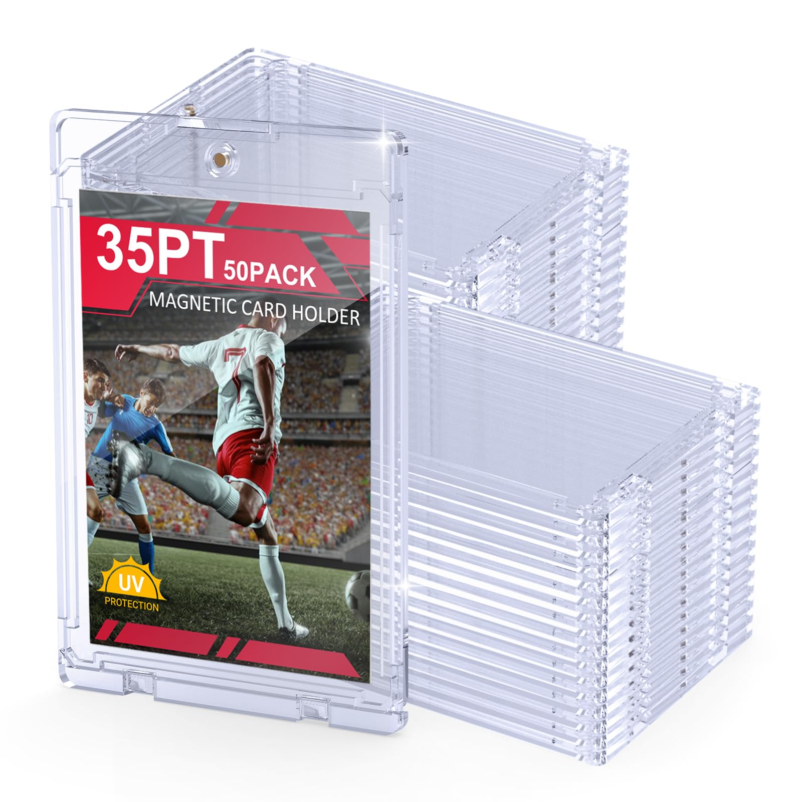 SAMYUCHO 50ct Magnetic Card Holder 35pt One Card Touch Holders for Trading Cards U-V Protection Card Display Case