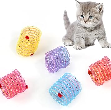 5 Pack Flexible Cat Hose Spring Toy, Colorful Interactive Cat Toy for Indoor Cats, BPA-Free Plastic Coil Spiral Springs for Kitty Pets,to Swat, Bite, Hunt Random Color