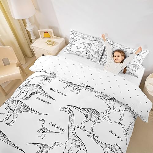 Miniatura 4 de Erosebridal Juego de ropa de cama de dinosaurio para niños, adolescentes, funda de edredón de animales antiguos para adultos, funda de edredón retro