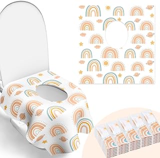 POIKSHARK 30 Pack Disposable Toilet Seat Covers - Extra Large Waterproof, Individually Wrapped for Travel, Kids Potty Training, Rainbow Colors
