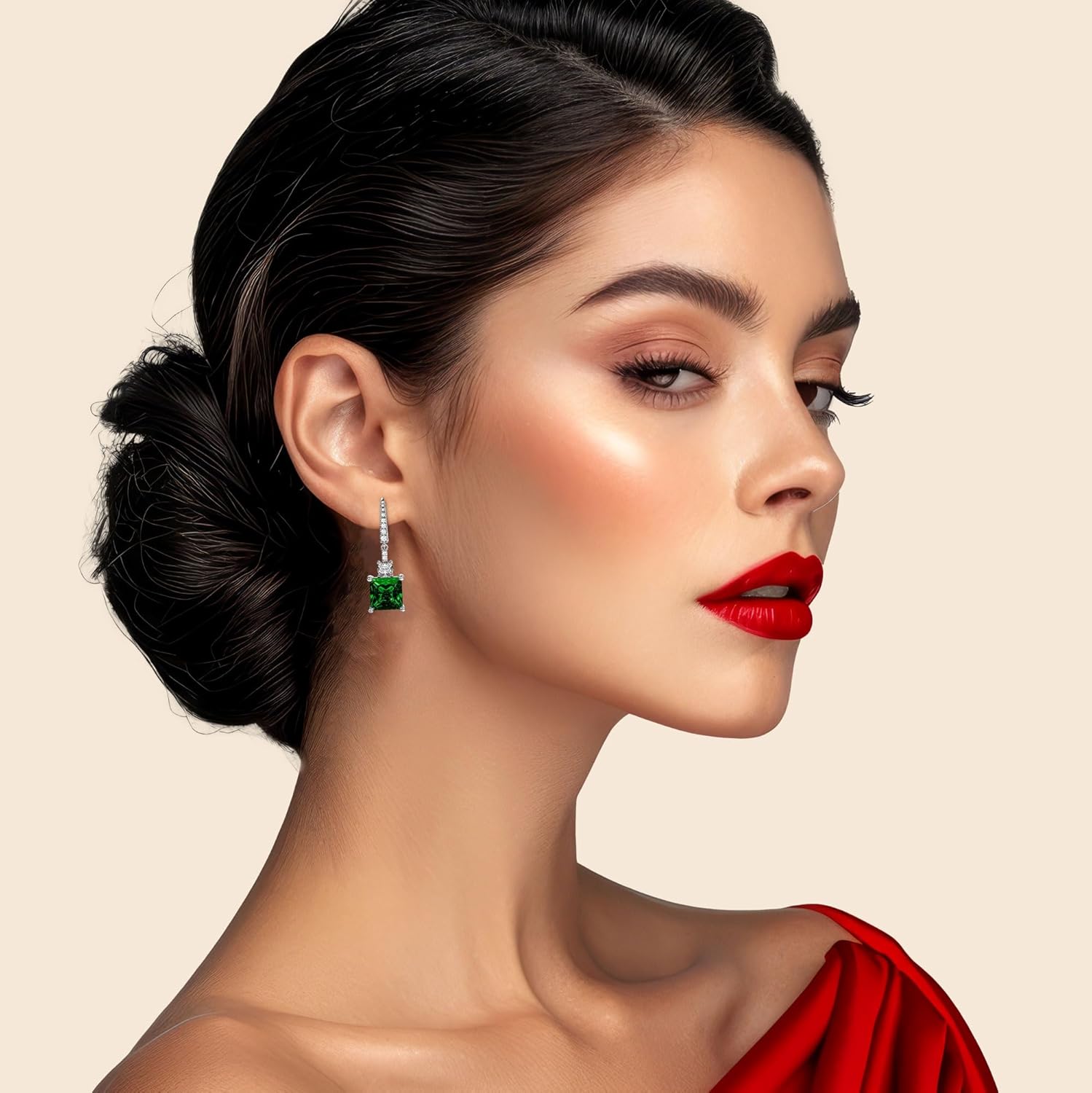 18K White Gold Plated Sterling Silver Square Princess Cut Cubic Zirconia Dangle Earrings for Women CZ Diamond Drop Dangling Earrings for Women Hypoallergenic - Image 3