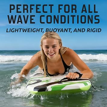 Breeze 41 Bodyboard – Lightweight EPS Core Body Board with IXPE Deck, HDPE Slick Bottom, Crescent Tail & Coiled Wrist Leash – Ideal for Beach Surfing & Wave Riding (White)
