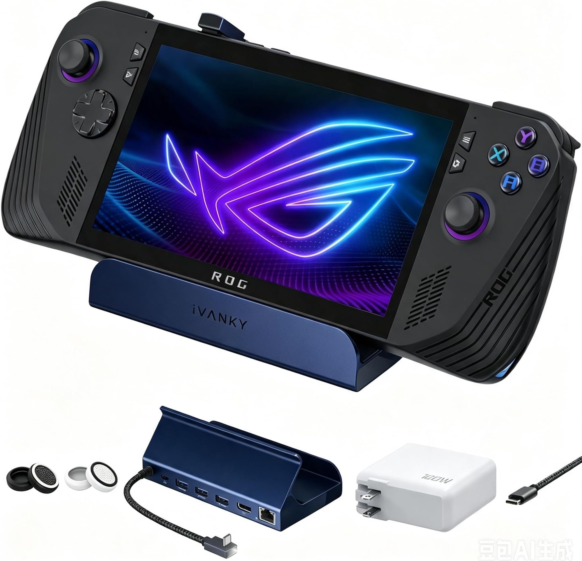 iVANKY 8-in-1 ROG Ally/Rog Xbox Ally X Dock with 100W PD Charger, Steam Deck/Legion Go Docking Station with HDMI 2.1 4K@144Hz, 3*USB-A 3.0, 100W USB-C Charging, 1Gbps Ethernet