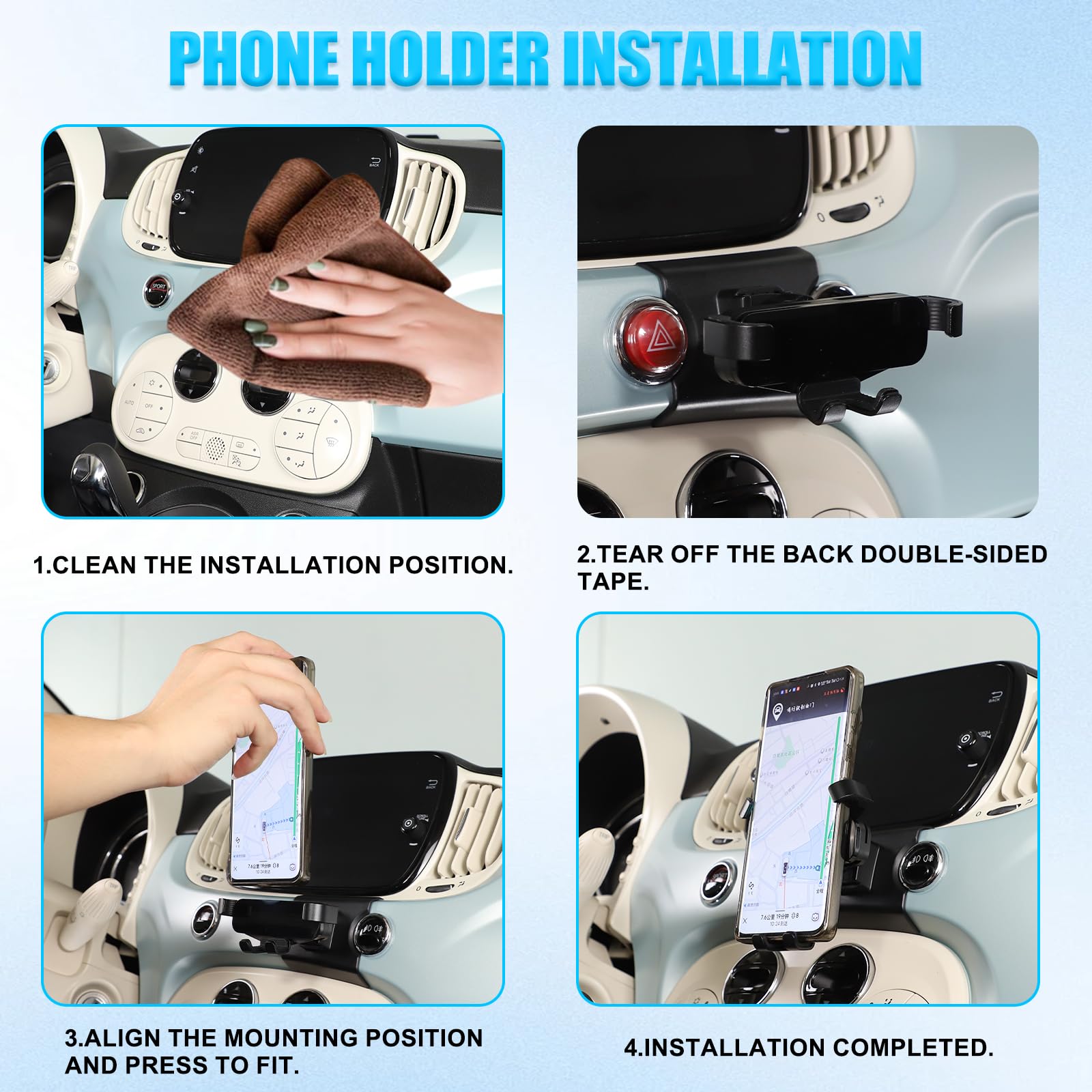 METYOUCAR Supporto per cellulare auto per Fiat 500 2007-2016-2024 Supporto fisso e rotante per cellulare auto Compatibile con iPhone Android e smartphone universali Supporto (stile B)