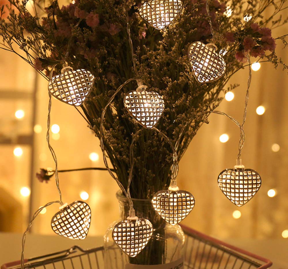 zhonghua Geometric String Lights, 3M 20LED Metal String Lights Geometric Metal Fairy Lights Rose Gold Metal Geometric Lights Battery (Heart 3)