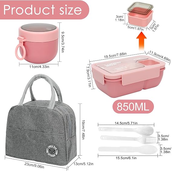 Bento Box for Kids Woman,Lunch Box with Lunch Bag,Utensils,Oats Container,Cutlery.Leakproof, Durable, Portable Food Storage Box, Sandwich Box for School, Office and Picnics