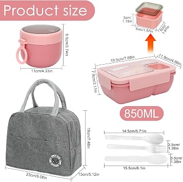 Bento Box for Kids Woman,Lunch Box with Lunch Bag,Utensils,Oats Container,Cutlery.Leakproof, Durable, Portable Food Storage Box, Sandwich Box for School, Office and Picnics