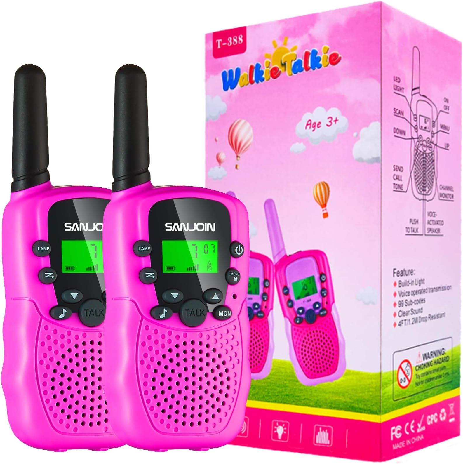 Walkie Talkies for Kids Toys for Boys Girls 4-6, 3 Miles Range Walkie Talkie to Camping, Outdoor 4 Year Old Girl Birthday Gifts for 3 4 5 6 7 Year Old Boy Girl Gifts Age 6-8 (Pink)