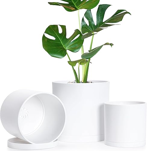 Miniatura 1 de D'vine Dev Juego de 3 macetas de plástico de 4.5 pulgadas, 5.5 pulgadas y 6.5 pulgadas para plantas con orificio de drenaje y platillos sin