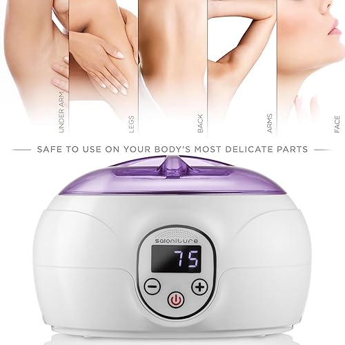 Miniatura 6 de Saloniture Máquina calentadora de cera profesional para depilación con pantalla digital para el hogar, spa o salón de belleza, tapa morada Blanco