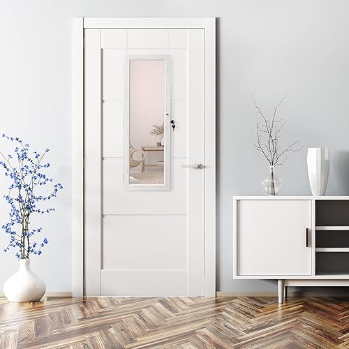 Miniatura 7 de HollyHOME Armario de joyería con espejo, con cerradura, montado en la puerta, organizador de joyas con espejo de longitud completa, ahorro de