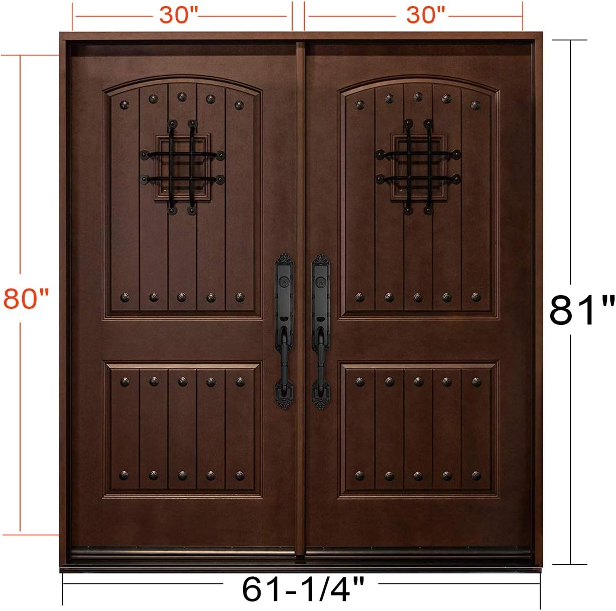 Dark Walnut Fiberglass Doors,Front Entry Double Doors with SpeakeasyFMKA (30"x30"x80", Left Hand - in Swing)