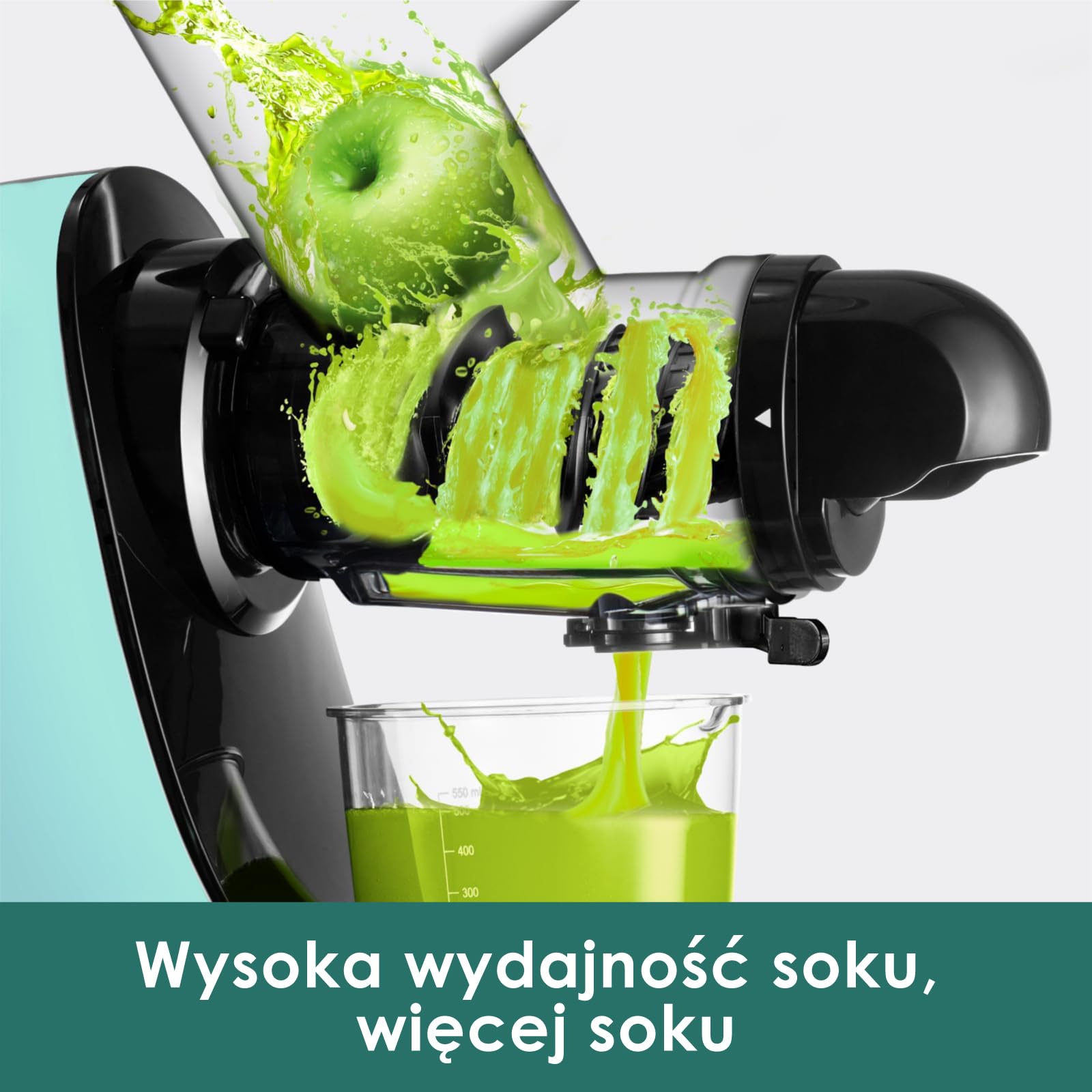 Fretta Sokowirówka - Wyciskarka wolnoobrotowa - Bardzo duży otwór - Łatwe i szybkie czyszczenie - Niskoszumowa - 200W - Wyciskarka soków do owoców i warzyw (Niebieski)