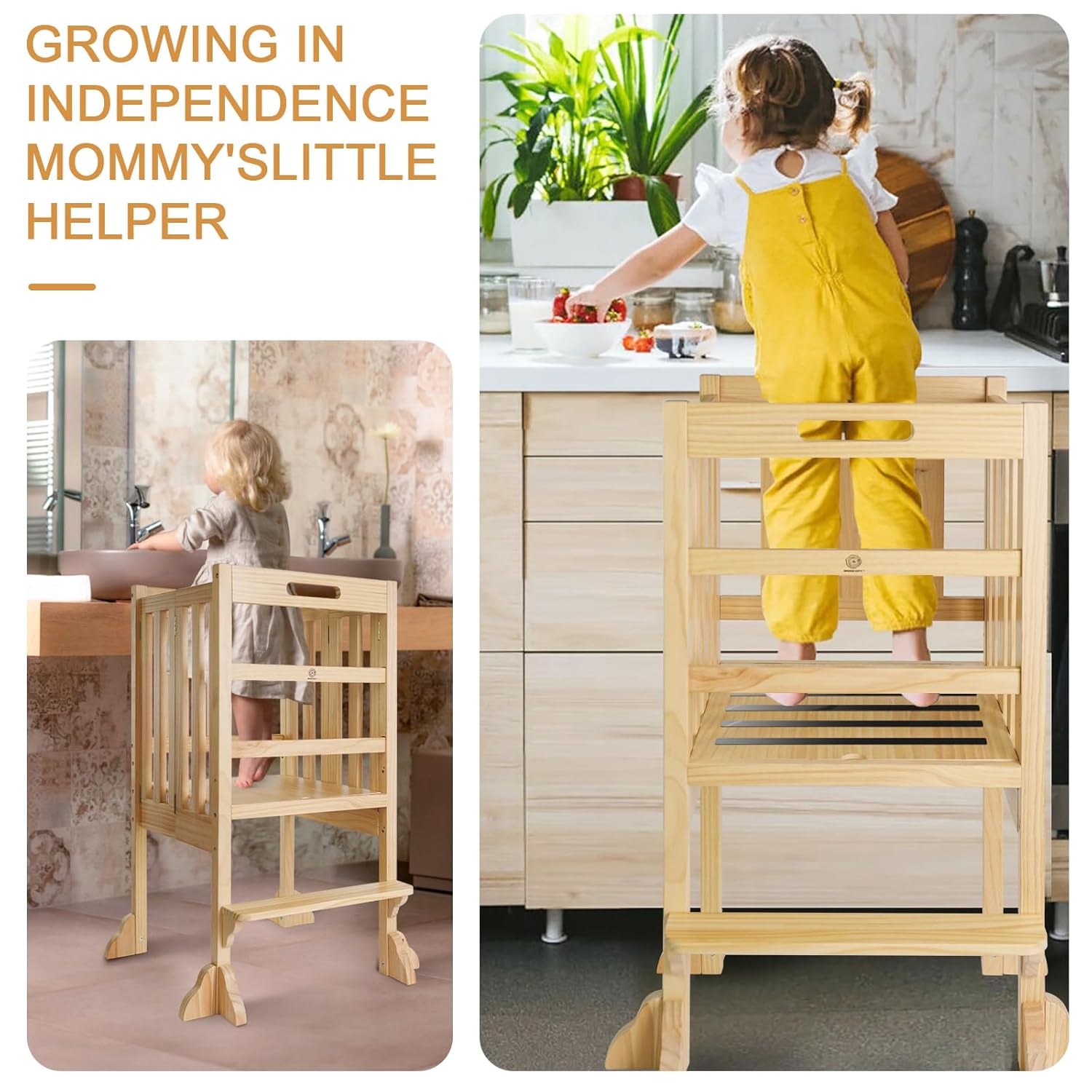 Foldable Toddler Learning Standing Tower, WOOD CITY Montessori Kitchen Step Stool Ideal Helper with 3 Adjustable Heights for Learning New Skills(Natural) 9 Foldable Toddler Learning Standing Tower, WOOD CITY Montessori Kitchen Step Stool Ideal Helper with 3 Adjustable Heights for Learning New Skills(Natural) - Image 7
