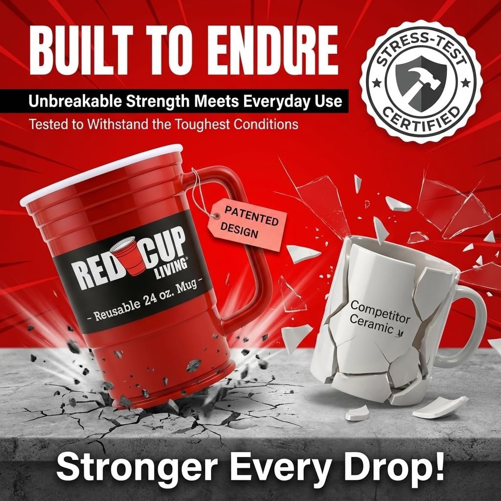 Red Cup Living 24Oz Party Mug Glass Tumbler- Reusable Unbreakable Party Cup for Hot & Cold Drinks, st patricks day accessories & spring break essentials Drinkware | Unbreakable, Reusable, Drinking Supplies, Birthday, Anniversary, Travel Outdoors - Image 5