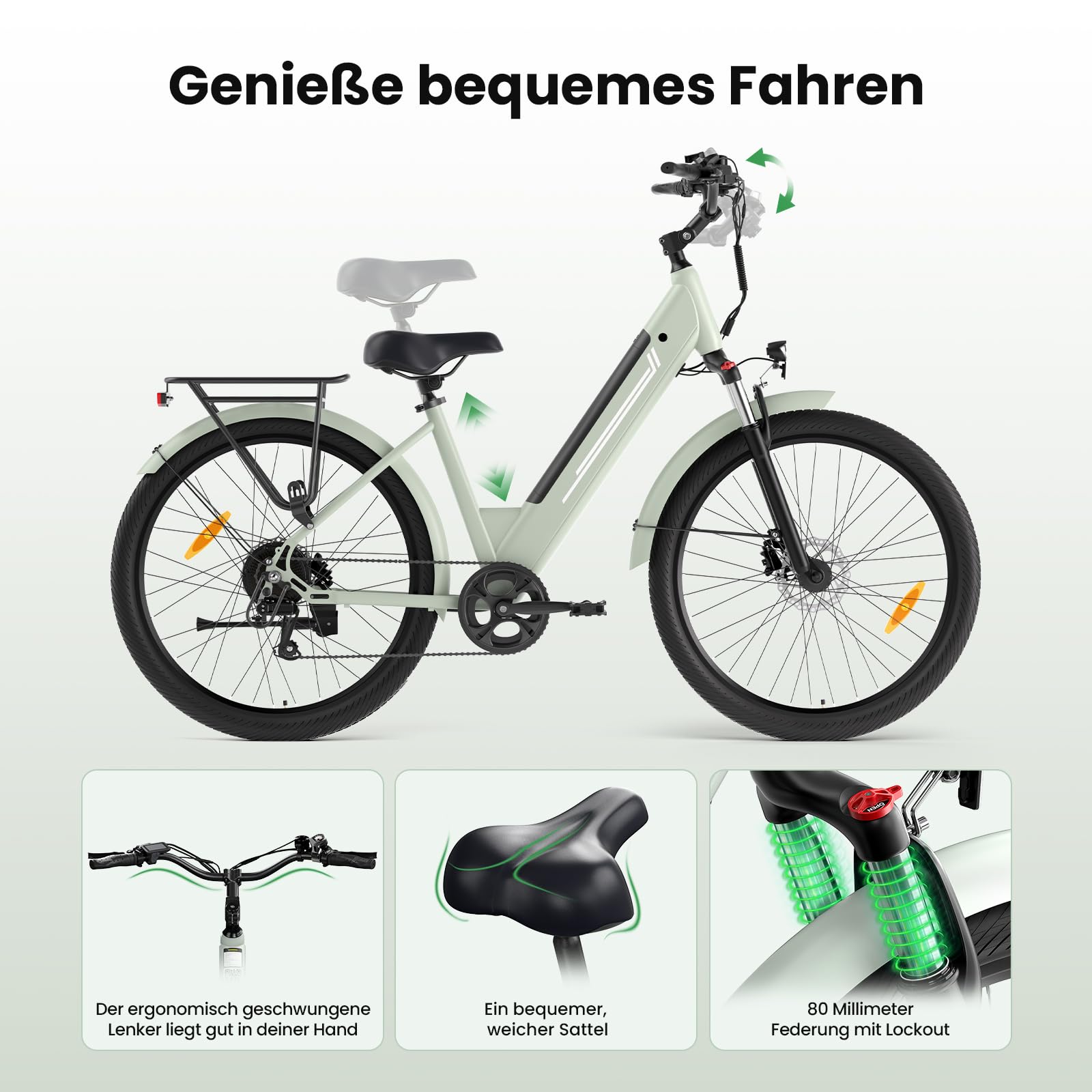 E-Bike für Damen und Herren, 27,5" Cityräder mit 250W Motor, 36V 15,6Ah Akku bis 100 km Reichweite, Federgabel, 7-Gang Elektrofahrrad, LCD-Display, Traglast 120 kg