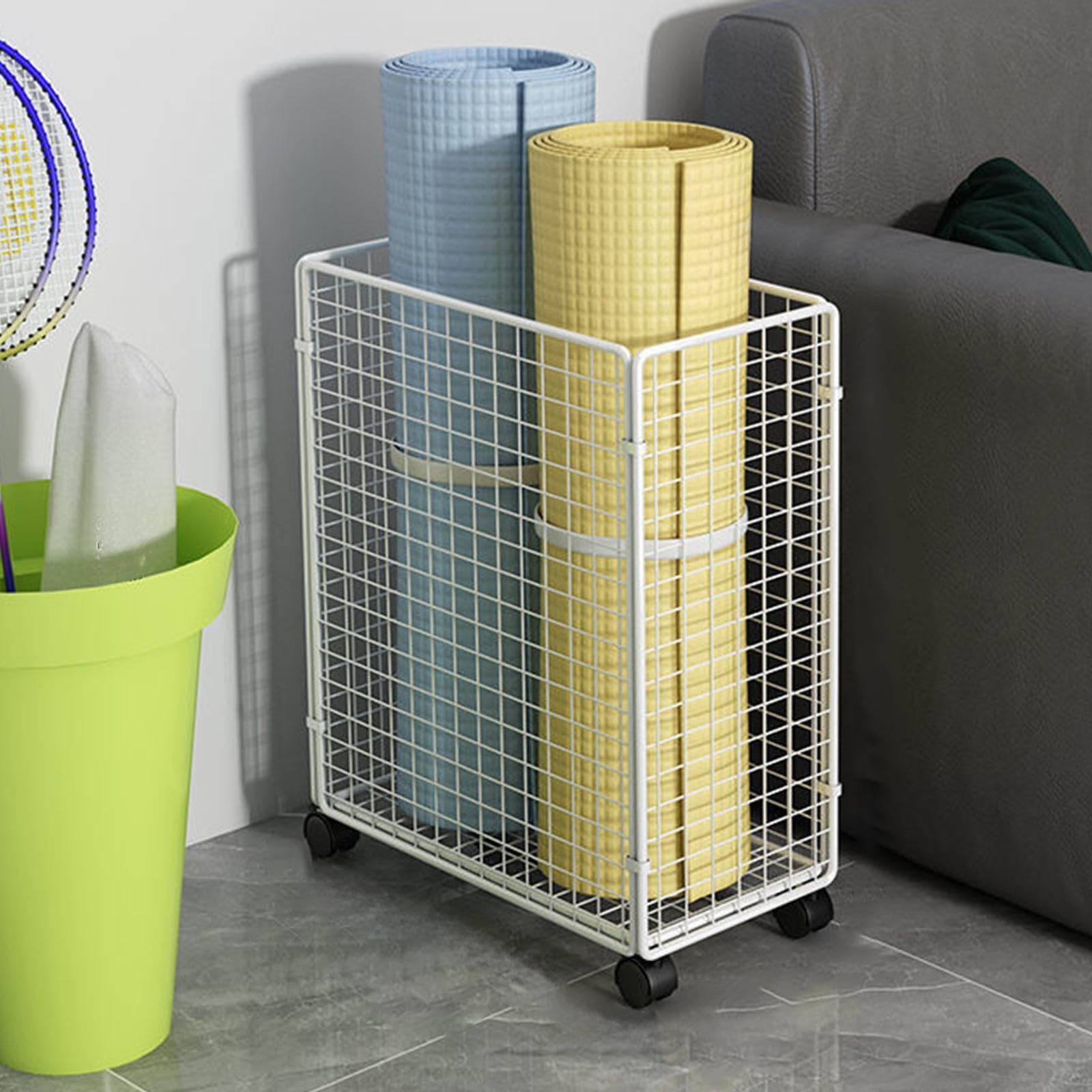 Cesta de Almacenamiento para Equipo de Gimnasio en casa, Cesta de Alambre de Metal, Carrito de Almacenamiento con Ruedas para tapetes de Yoga y