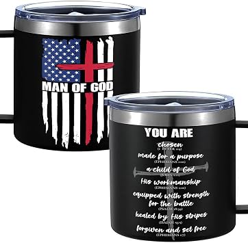 Man Of God Tumbler, 14oz Christian Traveling Cup With Bible Verse Inspirational Birthday, Baptism, Or Catholic Faith Gift For Men