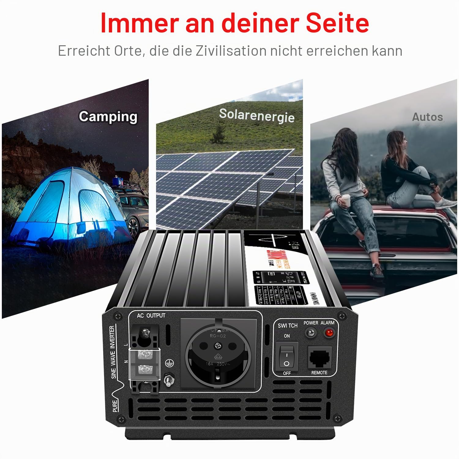 1500W Wechselrichter 48V auf 230V Reiner Sinus, Spannungswandler für Solaranlage, Photovoltaik Inselanlage, Gartenhaus Notstrom - Reine Sinuswelle Inverter, Spitzenleistung 3000W
