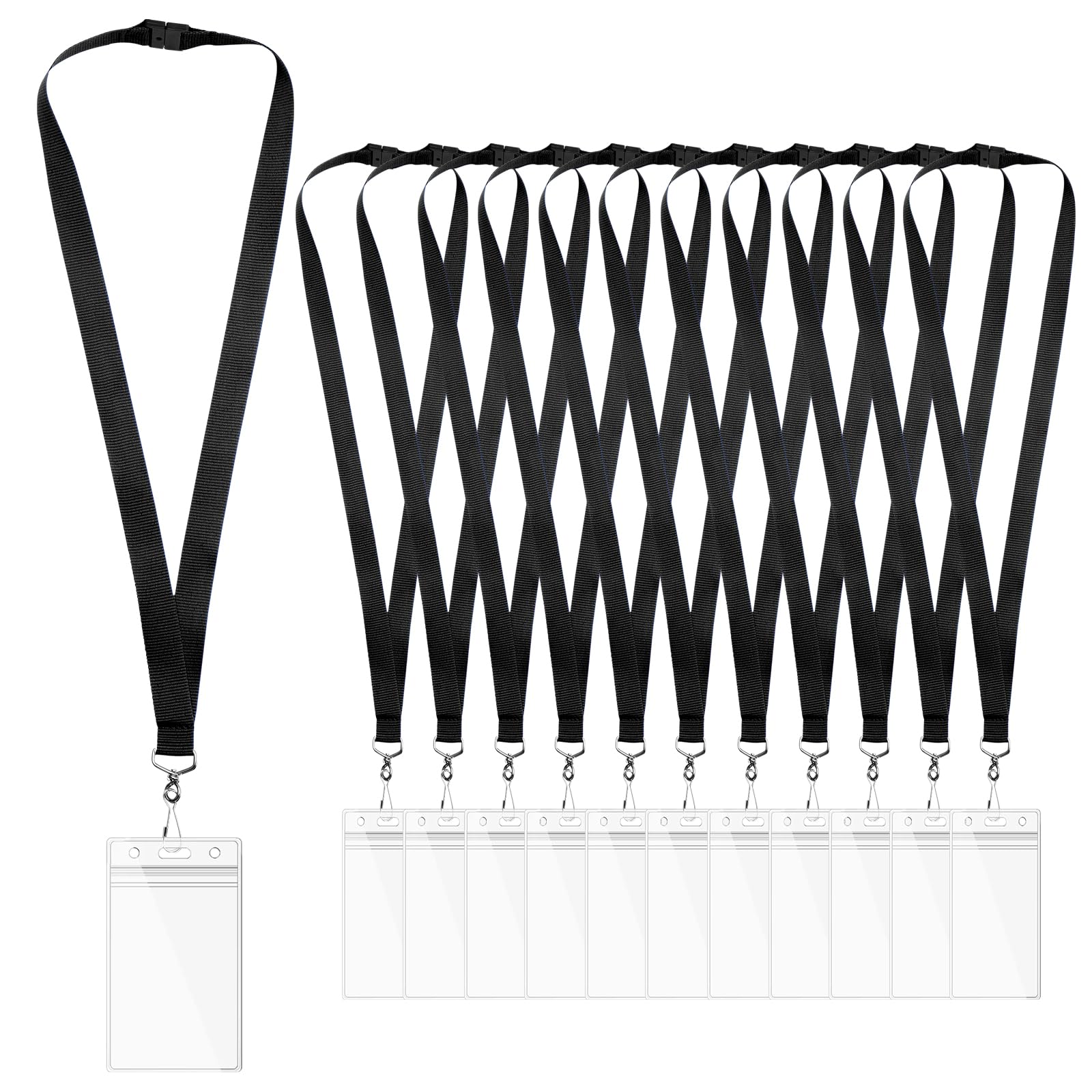 WEZEBEL 12-Pack Black Breakaway Lanyards with Waterproof Badge Holders, Polyester Neck Straps for ID Cards, Events, Office, and Schools — image 1