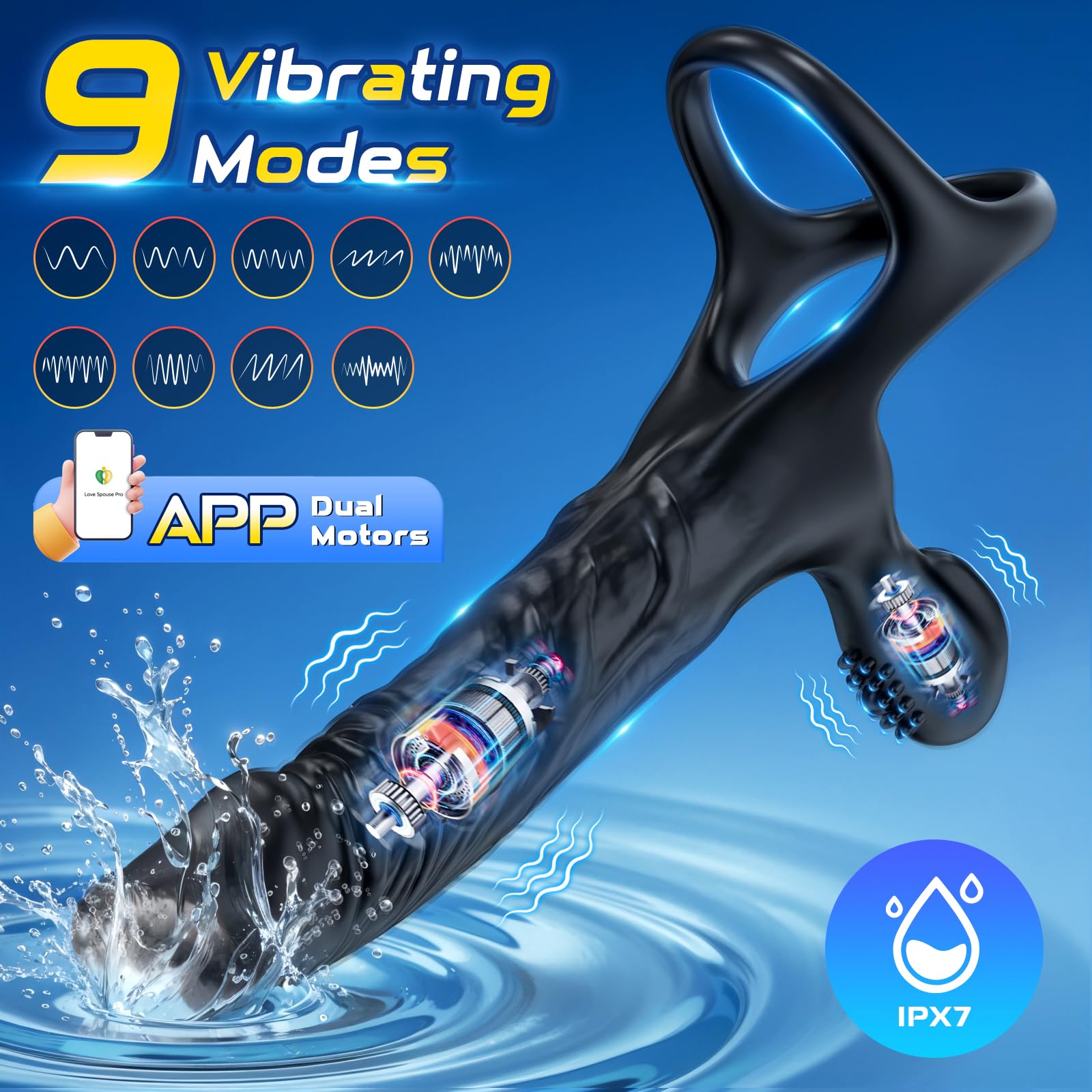 Dildo Vibranti con Anello Pene per Coppia,Vibratore Anali Sex Toys per Stimolatore il Clitorideo Donna e Testicolare Maschio,Giocattolo Sesso con 9 Modalità,Morbido Elastico,14 cm Insertable length