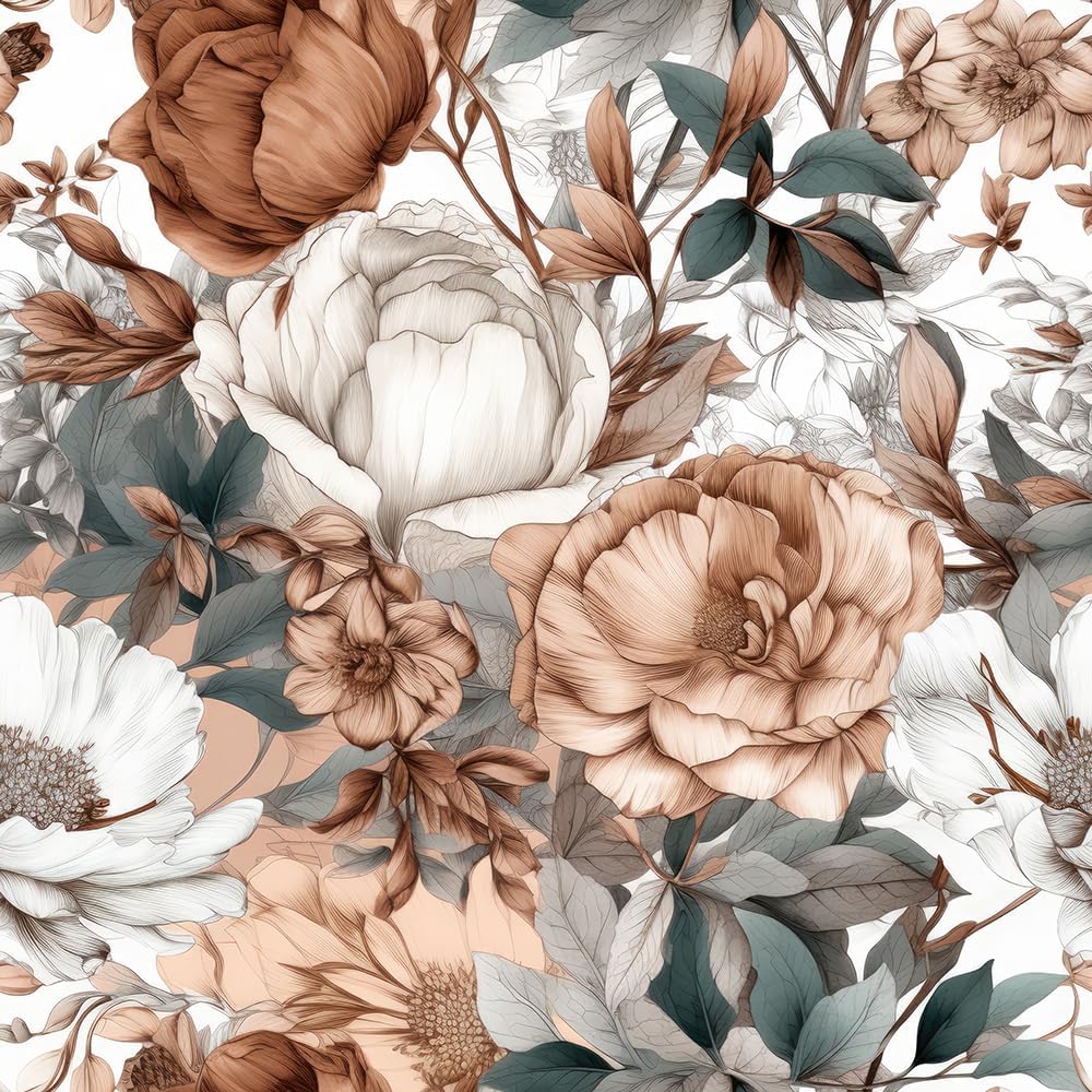 HEISIG 18"x236" Boho Vintage Orange Peony Flower Peel and Stick Wallpaper Easy Peel Off Contact Paper Vintage Vinyl Self Adhesive Removable Stick on Wall Paper for Kitchen Cabinet Renter Friendly