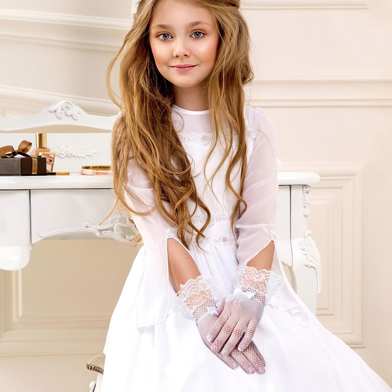 Bencailor 3 Pieces Lace Gloves Halloween Cosplay Costume Tea Party Princess Dressing Gloves for Wedding