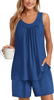 Womens Sleeveless Pajamas Set Cotton Pj Sets Tank Top and Shorts Sleepwear Summer 2 Piece Loungewear S-XXL