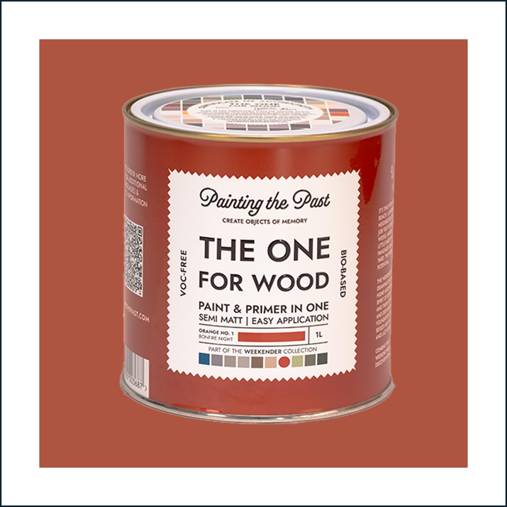 The One for Wood Paint & Primer 1L Orange No. 1 Bonfire Night | Semi Matt Finish, Bio-Based & VOC-Free Formula for Wooden Furniture & Surfaces | Durable & Easy Indoor Home Decorating