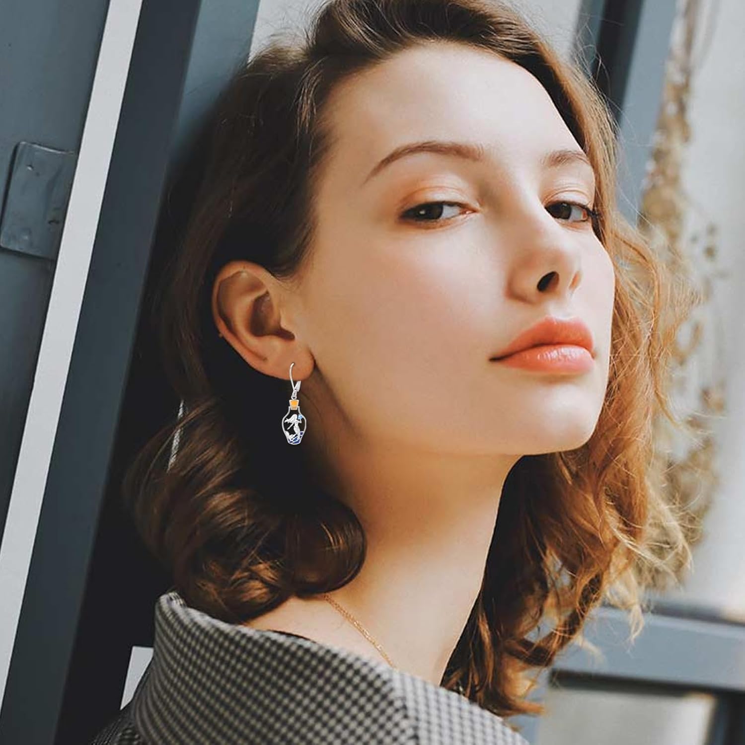 Mermaid Earrings Sterling Silver Sea Mermaid Dangle Earrings Wishing Bottles Dangles Jewelry Gifts for Women Girls - Image 2