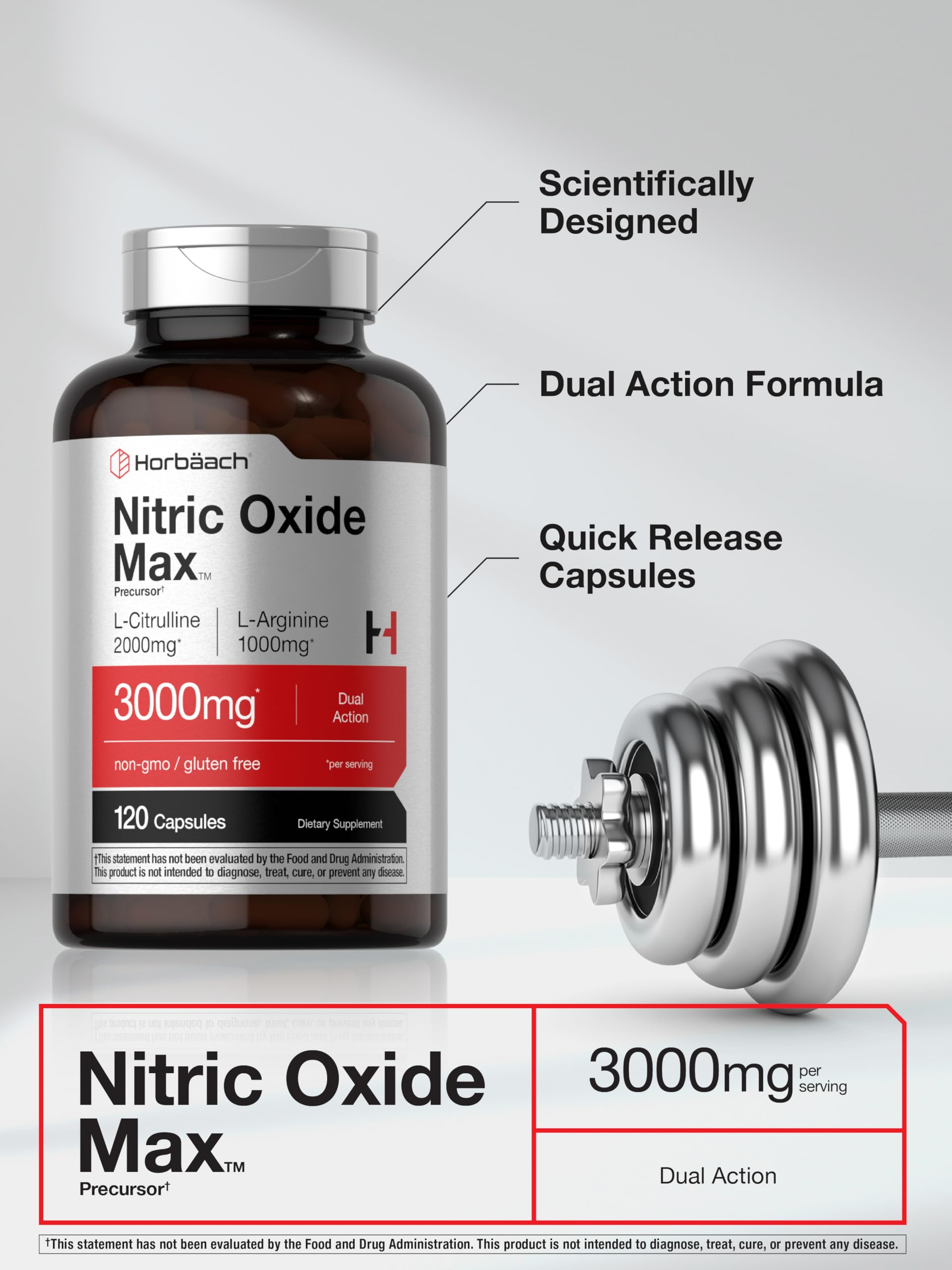 Horbäach Nitric Oxide Supplement | 3000mg | 120 Capsules — Amazon image 4