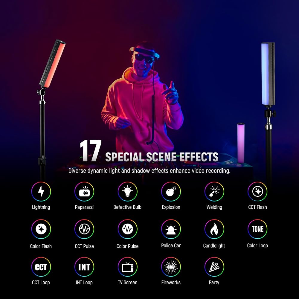 NEEWER RGB Light Wand, Magnetic Handheld Photography Video Light Stick, 2500K~8500K Dimmable CRI95+ Full Color LED Tube Light Bar with 2550mAh Battery, 17 Light Scenes for Vlog TikTok YouTube, TL20C