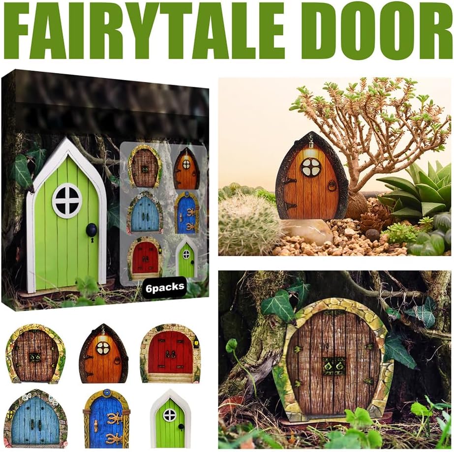 Enchanted Fairy Door for Tree Trunks - Weather-Resistant Miniature Garden Decor, 6-Piece Whimsical Outdoor Accessory Kit for Fantasy Enthusiasts(Fairy Tale Style-1)