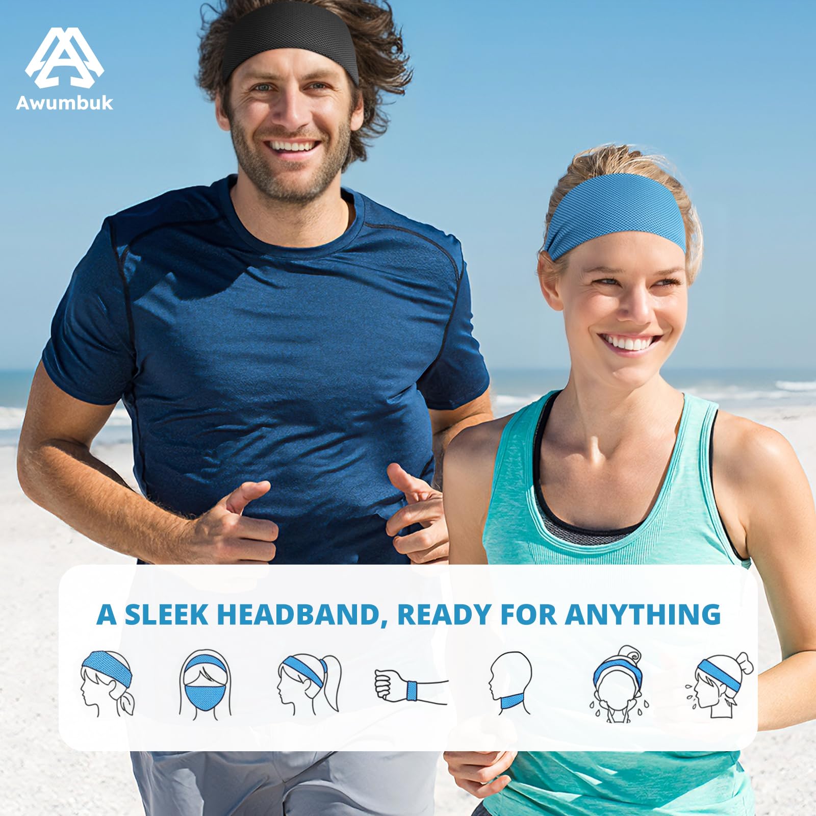 Awumbuk Fascia Capelli Donna Raffreddamento Sport, 4 Pezzi - Elastica Antiscivolo Moda Assorbente per Sudore per Yoga, Fitness, Running