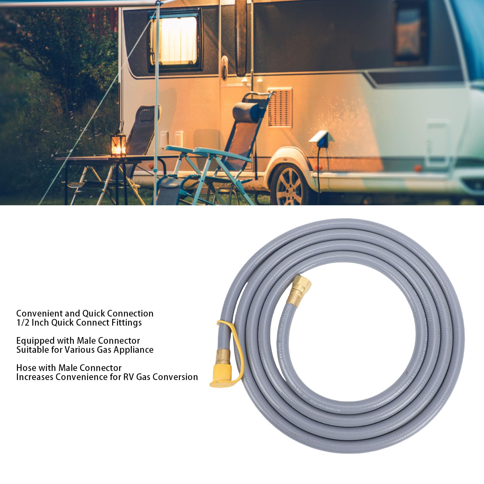 Kit de Conversión Gas 12 Pies, Manguera Gas con Conexión Rápida 1/2 Pulgada, Manguera Conversión Caucho Latón Gas para Parrilla RV, Barbacoa Horno Pizza Generador Calentador