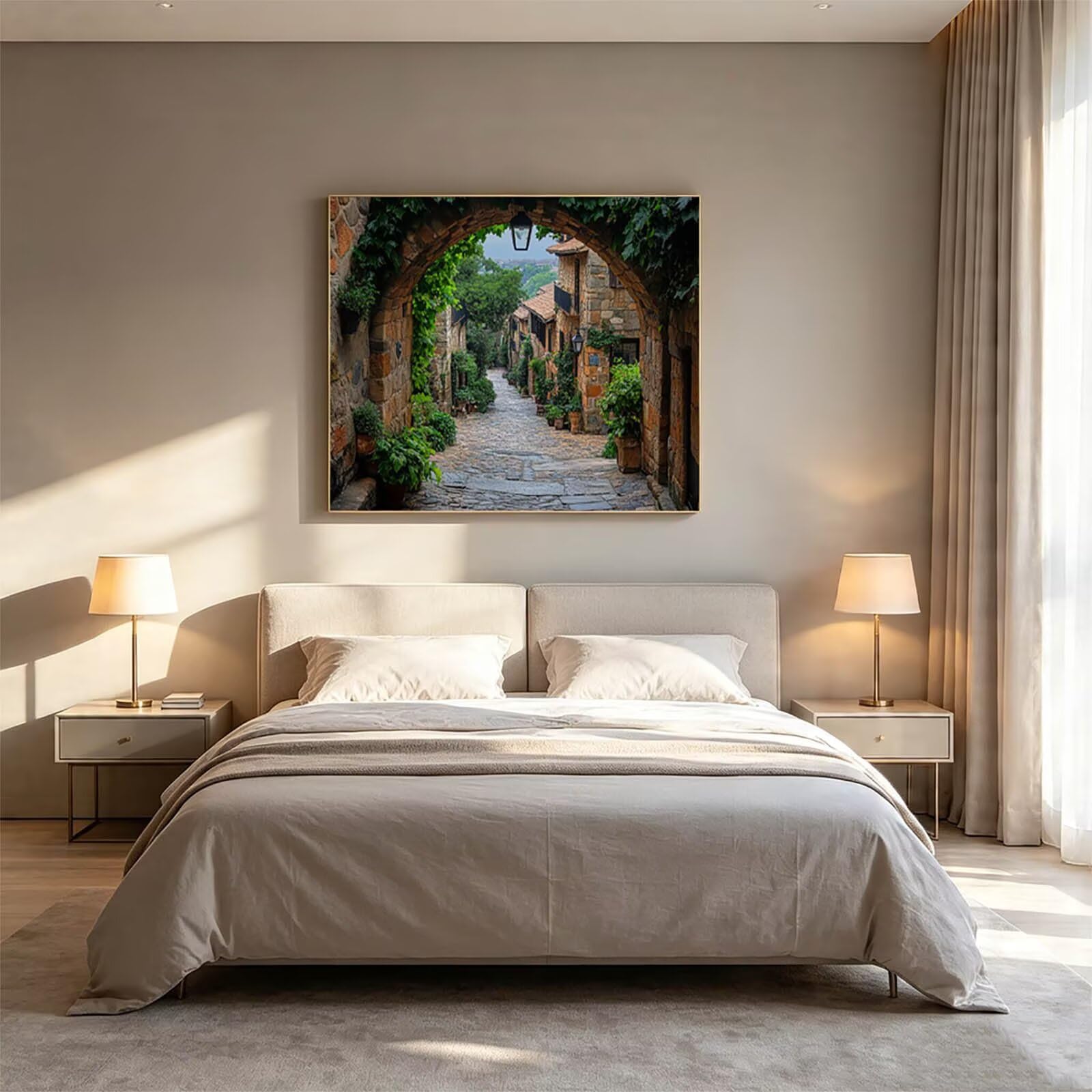 Dipingere con i Numeri Adulti Piccola Città Tele 70x95cm ZSHS-2540 | Kit Pittura Hobby Creativi Adulti con Colori Acrilici Pennello Paittura Tela Vista Stradale per Quadri Moderni Soggiorno