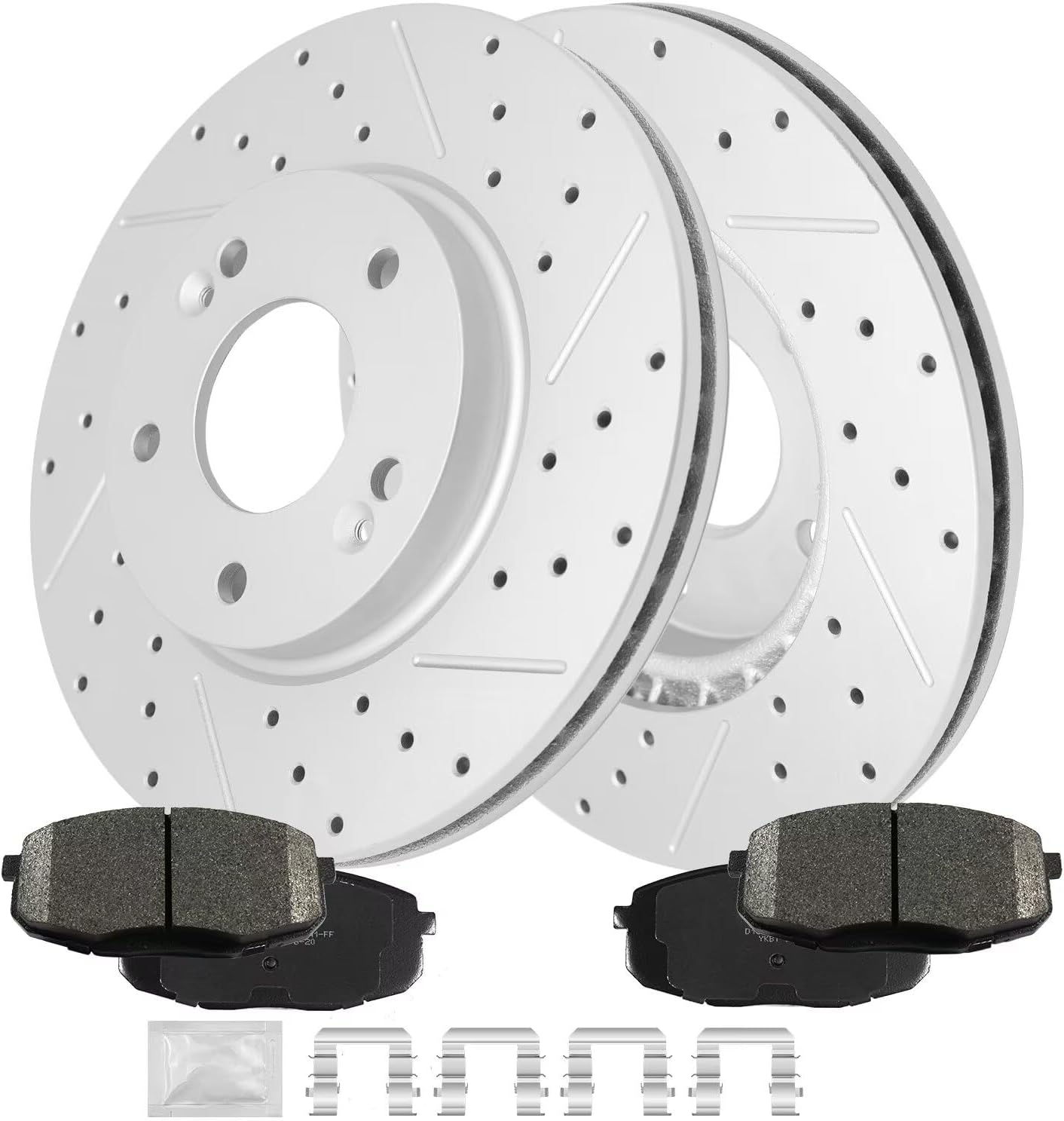 Front Brake kit, Drilled & Slotted Brake Rotors and Disc Brake Pads fit for 2014-2016 Kia Soul All Models