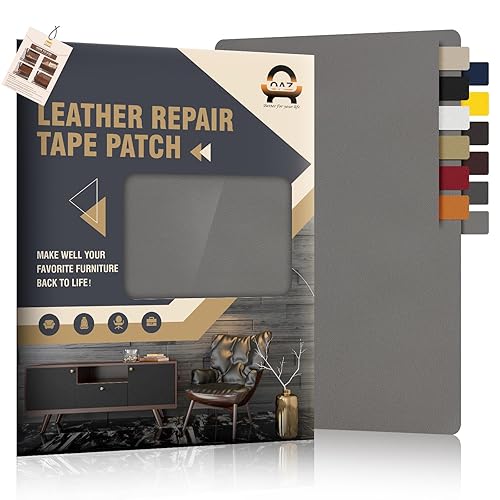 Cinta de parche de reparación de cuero de 9 x 11 pulgadas, kit de reparación de cuero gris para muebles, kit de reparación de cuero autoadhesivo