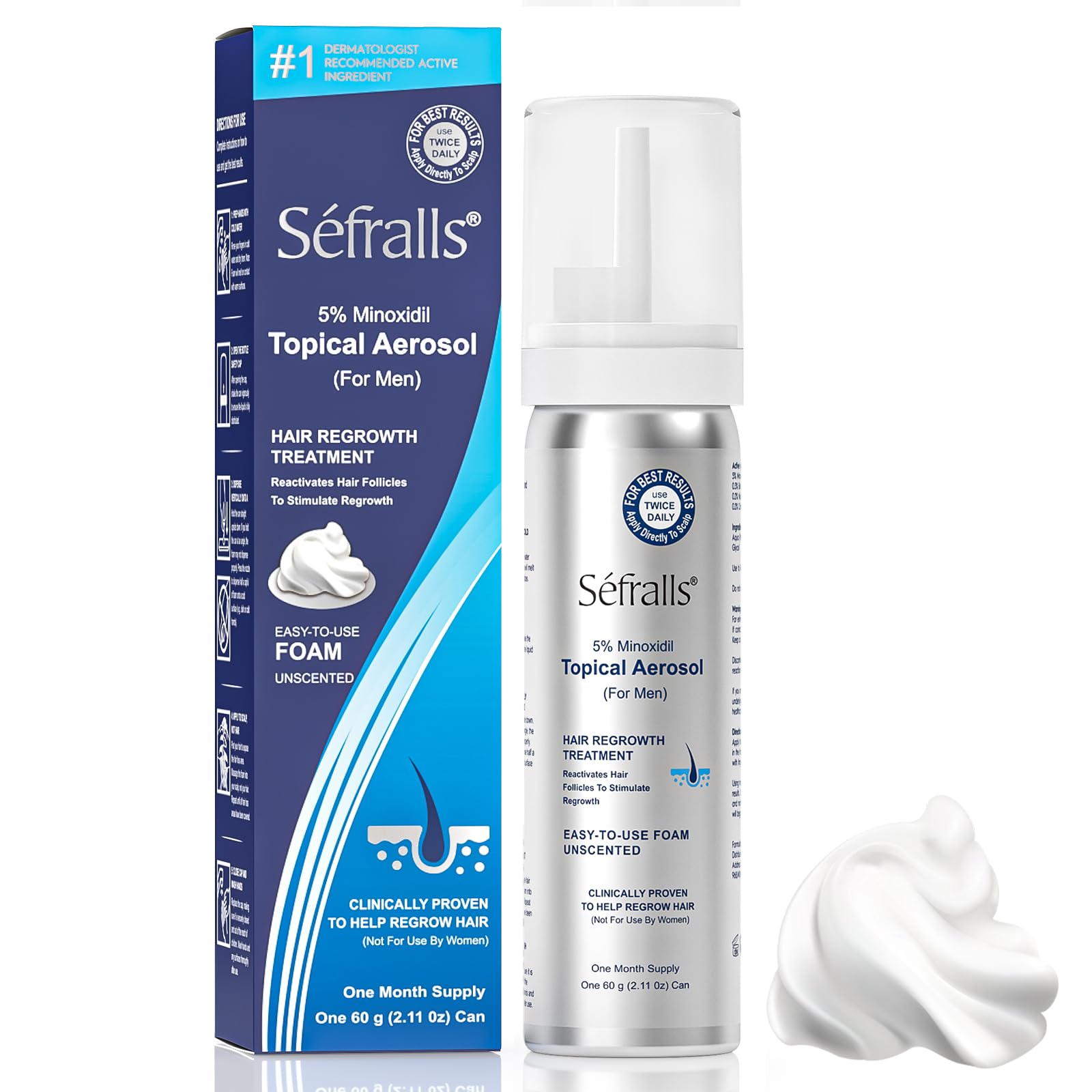 5 Minoxidil Foam for Hair Regrowth Topical Hair Loss Treatment for Men to Regrow Fuller Thicker Hair Rosemary