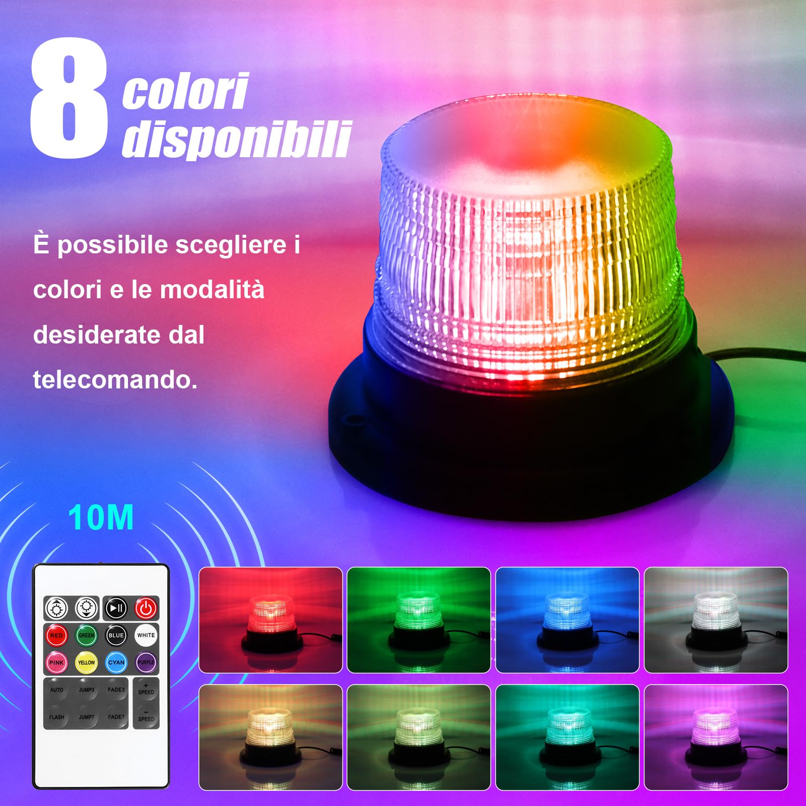 LED lampeggiante 12V stroboscopica 8 Colori segnalazione lampeggiante di emergenza Luce Rotante magnetica per Camion trattore