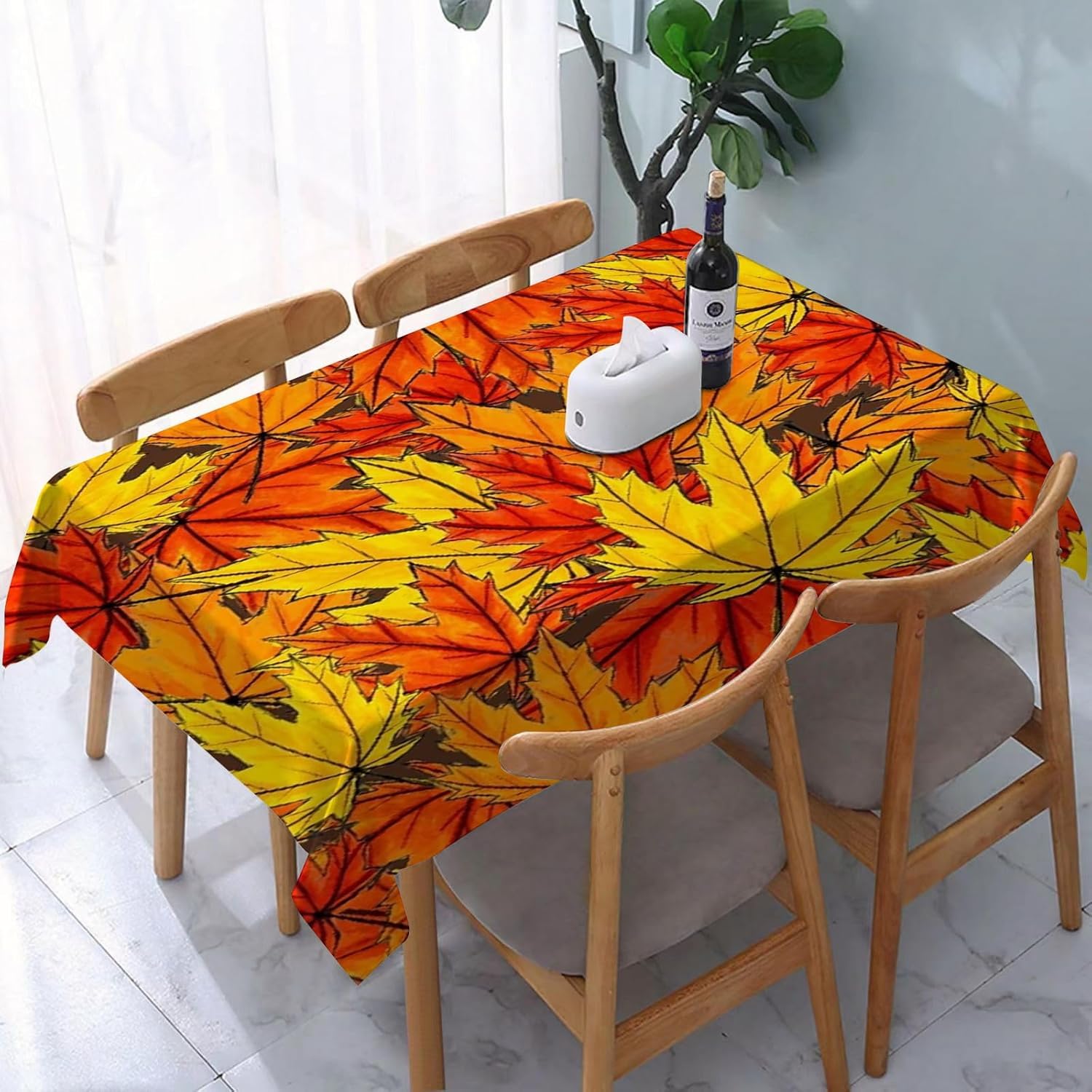 Mantel Mesa Rectangular Otoño, Manteles Antimanchas Hoja de Arce, 3D Impresión Mantel Impermeable Lavable para Cocina Salón Comedor, 140x300 cm Q.P790