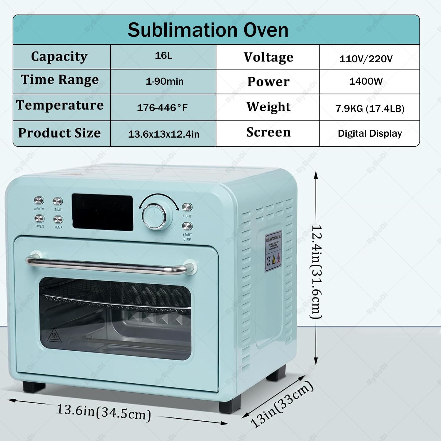 Horno de sublimación de 16 litros y 1400 W para impresión