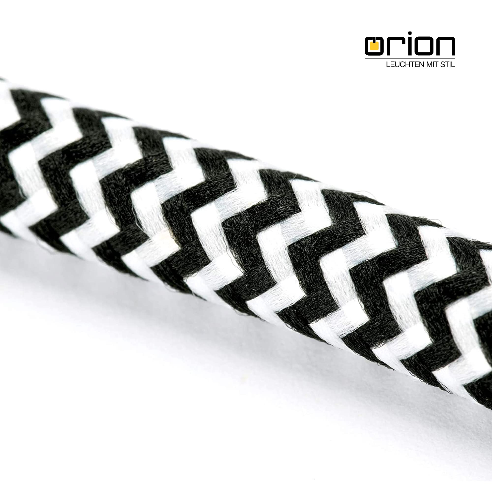 Cable con revestimiento textil, cable de alimentación de 3 hilos, 3 x 0,75 mm², con conductor a tierra, accesorios de lámpara (5 m, Blanco Negro)