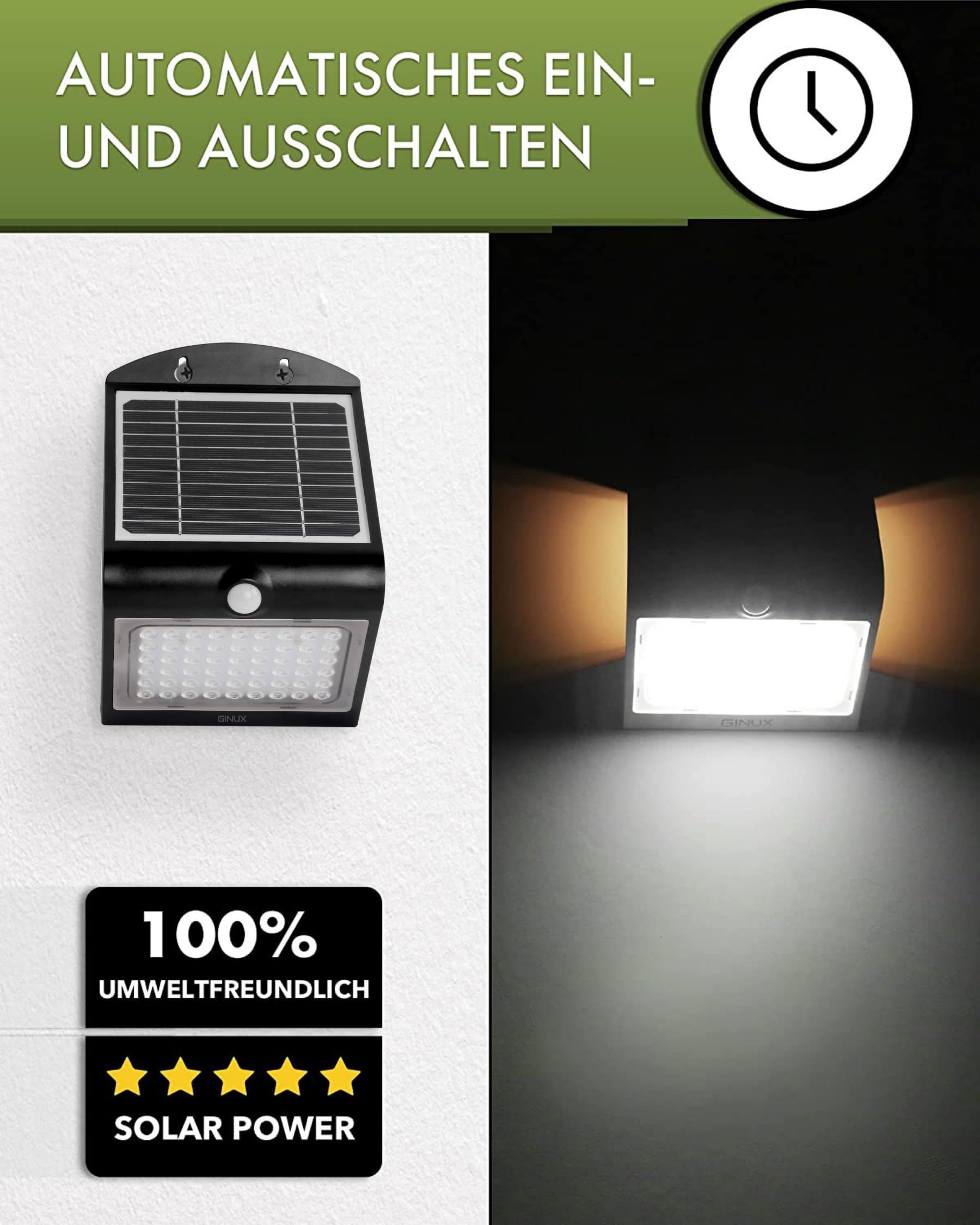 Solarlampen für außen mit Bewegungsmelder - Solar Wandleuchte aussen mit Superhellen LEDs und PIR-Sensor, Solar LED Strahler für Wand und Garten (40W Schwarz)
