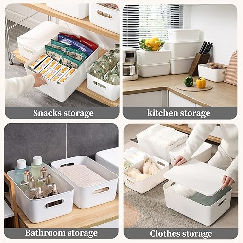 Miniatura 4 de Yishyfier Cestas de almacenamiento de plástico con tapas contenedor organizador de almacenamiento blanco contenedores para estantes cajones