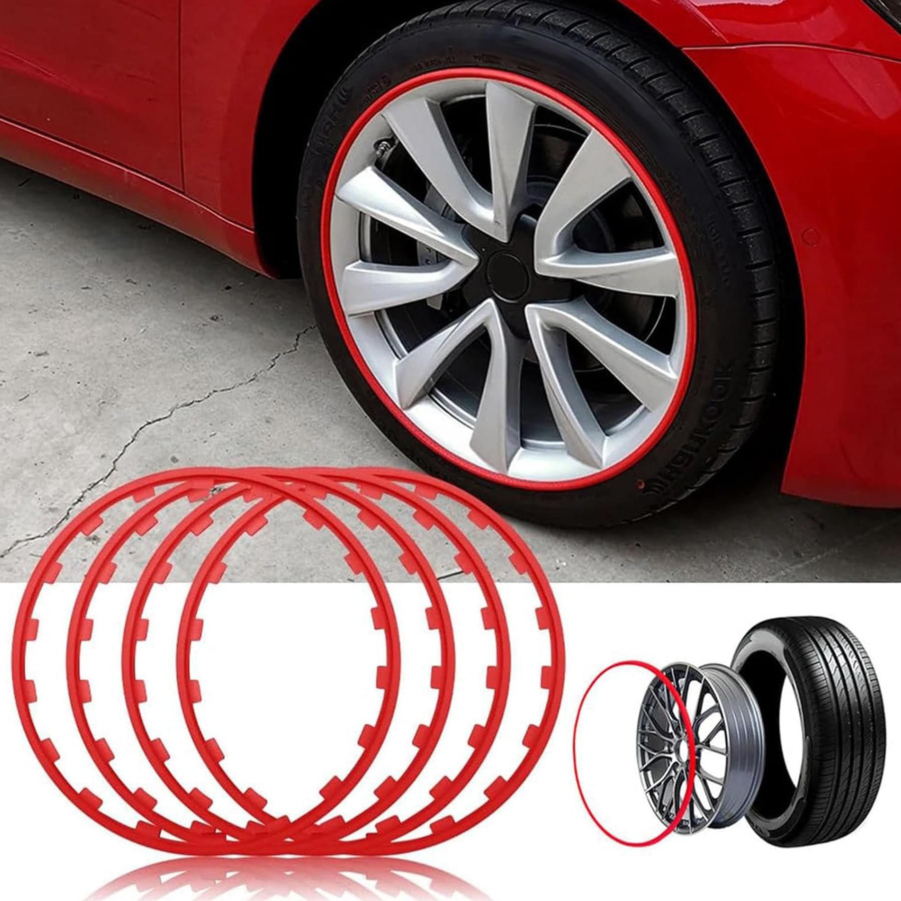 enjoliveurs, Kit de 4 Protections Jantes en Alliage (16-21 p(Red,17inch)