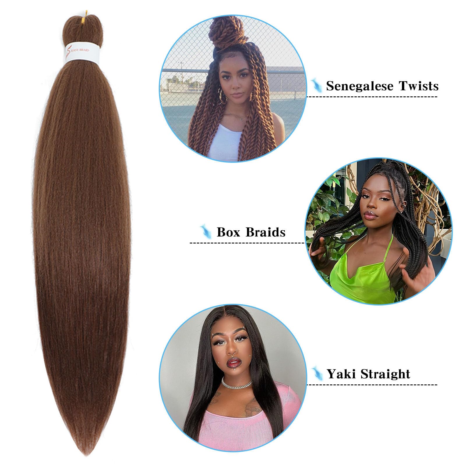 Pelo trenzado preestirado de 76 cm, paquete de 8 extensiones de cabello trenzado, sin picazón, textura Yaki suave, ajuste de agua caliente, trenzas sintéticas de ganchillo para mujeres y niñas (76 cm