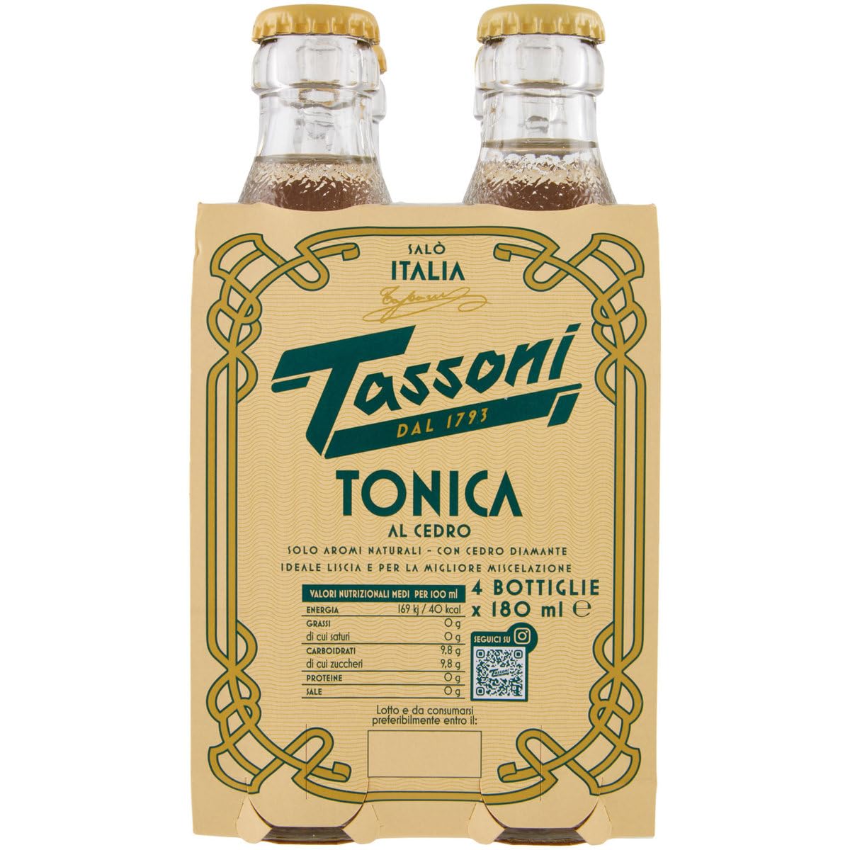 Italian Gourmet Tonica al cedro bevanda analcolica italiana 48 x 18cl | Erfrischungsgetränk in Glasflasche, gusto agrumato, fein prickelnd, Gesamtnettogewicht 8,64 L + Kostenlos Polpa 400g