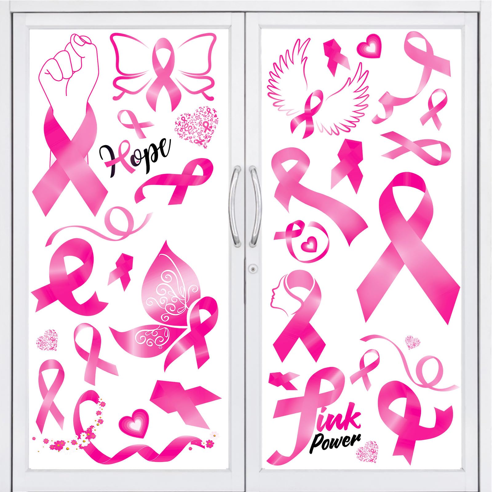 Autocollants fenêtre cancer du sein | Décoration solidaire et facile sans colle
